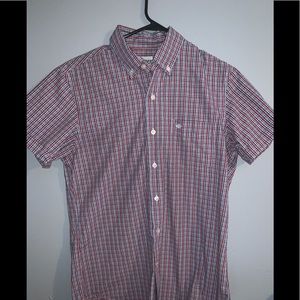 Stripped plaid shirt.